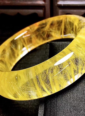 天然金发晶手镯顺发晶手镯发晶加宽手镯内径：56mm