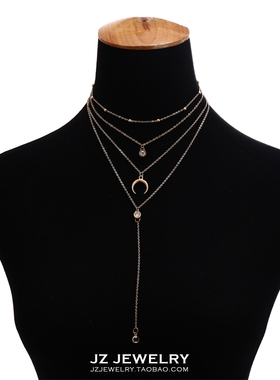 ins韩国流苏月亮多层长款项链