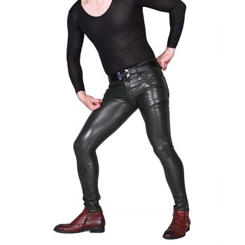 2024 New Trendy Men Korean Style Tight PU Leather Pants Spliced ​​​Python Pattern Small Feet Pencil Pants Sexy Nightclub Transparent