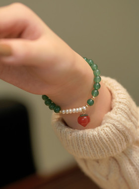 绿玉髓珍珠拼接手链国风复古手串