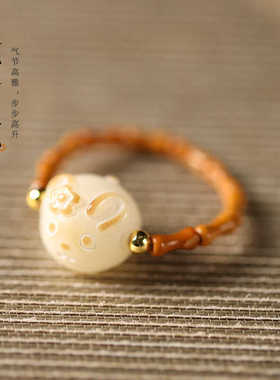 雕财猫菩提竹节戒指橄榄核新中式