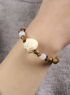 通用檀木竹节手串菩提醒狮设计感