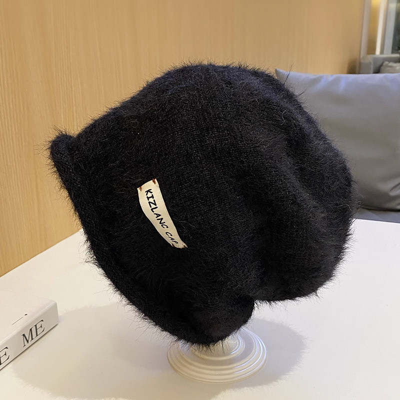 宽松版大头围堆堆帽女款秋冬季针织保暖毛线帽显脸小包头护耳冷帽