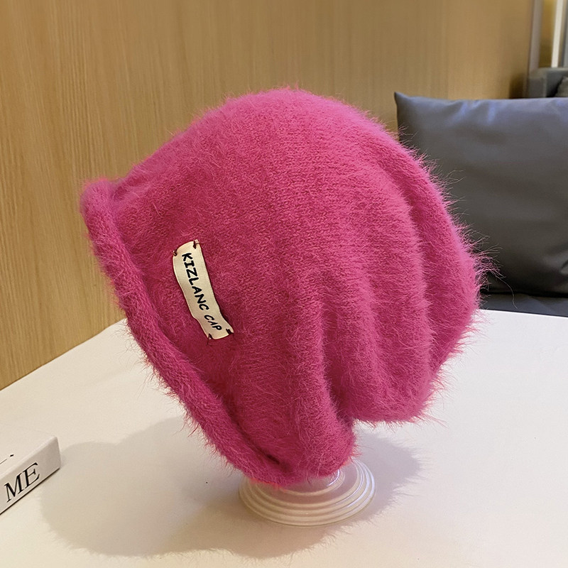 宽松版大头围堆堆帽女款秋冬季针织保暖毛线帽显脸小包头护耳冷帽