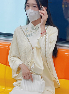 俏娘鱼淑女气质针织旗袍披肩外搭2022年秋新款复古民国风百搭洋气