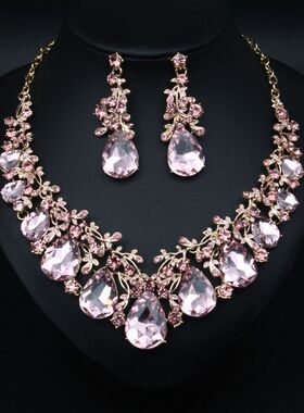 欧美时尚气质百搭宝石项链耳环套装女新娘舞会礼服配饰品网红装饰