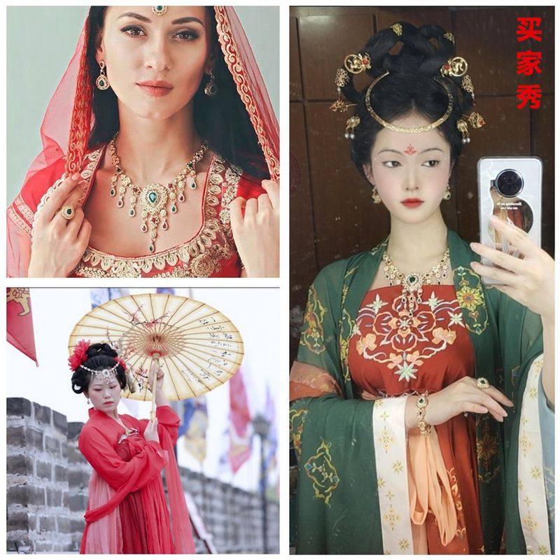 首饰民族风装饰锁骨欧美四件套时尚合金项链戒指女性礼物饰品套装
