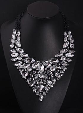 欧美大牌奢华闪宝石夸张锁骨项链时尚礼服晚宴女外贸配饰品毛衣链