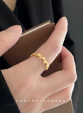 清新甜美微镶锆石蝴蝶开口可调节镀14K戒指气质简约时尚通勤指环