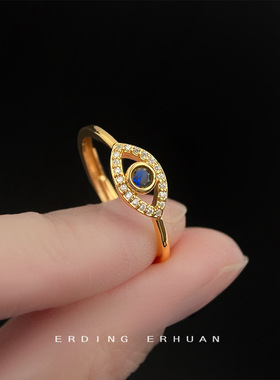 微镶锆石厚镀K真金保色开口可调节戒指眼睛指环 文艺复古食指戒