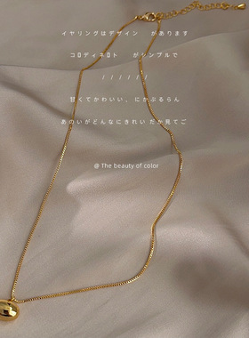 高感极简椭圆几何电镀14K鹅蛋锁骨链年时尚潮项链