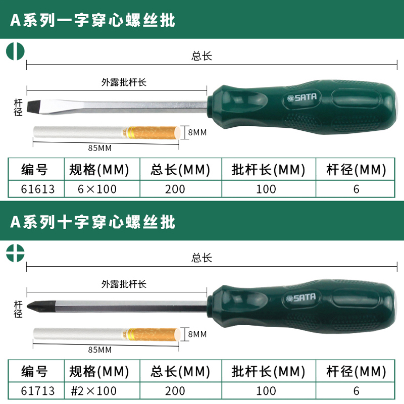 世达工具穿心螺丝批一字十字可敲击螺丝刀改锥起子61613/61713 - 图1