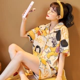 Летняя пижама, хлопковый тонкий комплект, хлопковые мультяшные цветочные композиции, в корейском стиле