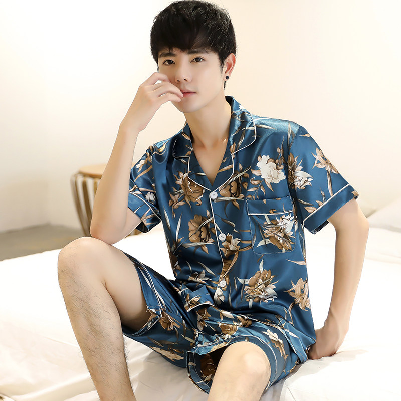 男夏季冰丝短袖短裤花朵印花睡衣 lrx浪如心睡衣/家居服套装