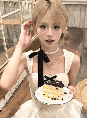 韩系高级感黑色丝带蝴蝶结项链