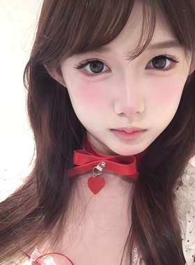 复古红色蝴蝶结爱心项链女