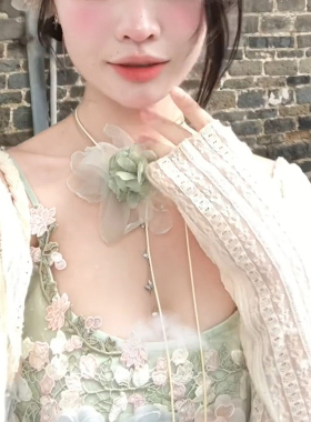 氛围感超仙绿色网纱花朵项链女