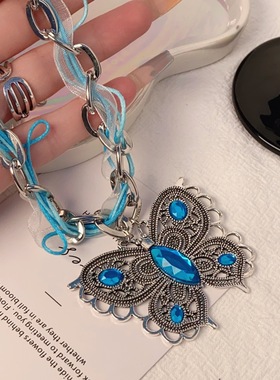新款波西米亚蓝色纯欲蝴蝶项链