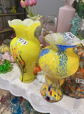 琉璃新款油画彩色肌理渐变复古中古花瓶艺术手工琉璃玻璃花器花瓶