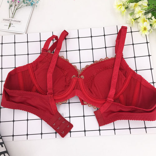 桑扶兰文胸女特价聚拢收副乳小胸深V性感有钢圈红色内衣AK915/6 - 图2