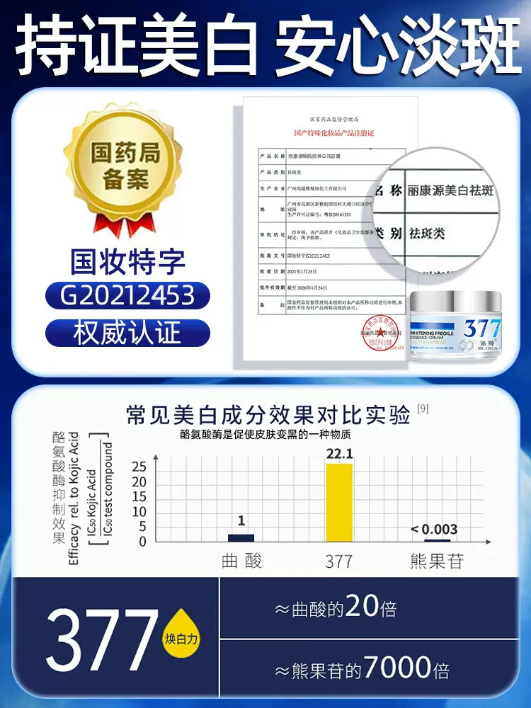 377美白祛斑霜淡化色斑正品面霜 沐纯面部护理套装