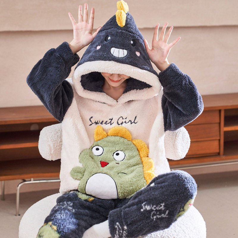 特大码冬季加绒加厚卡通睡衣胖MM女士加大肥200斤珊瑚绒法兰套装3,淘宝优惠券,粉丝福利购,淘宝优惠卷