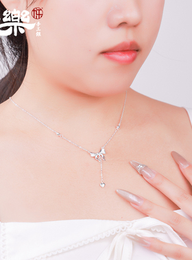 足银990蝴蝶结项链银链