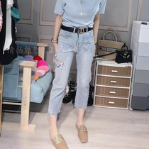 High waist dash Hole Jeans Woman Straight Barrel Loose Spring Summer 2022 New slim 100 lap straight drum pants casual pants