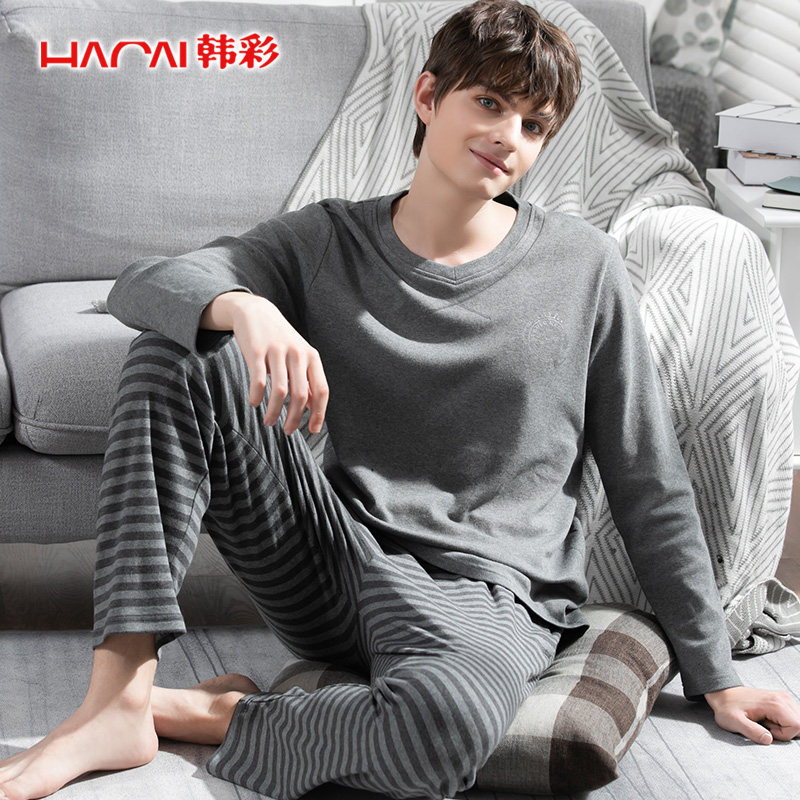 韩彩秋季长袖男士秋冬款纯棉睡衣 韩彩睡衣/家居服套装