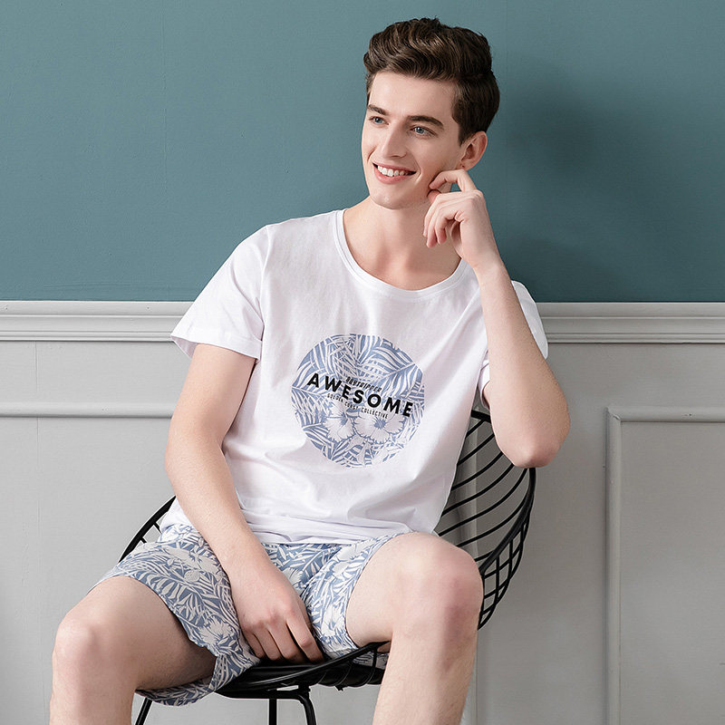 男士夏季全棉短袖短裤青少年睡衣 韩彩睡衣/家居服套装