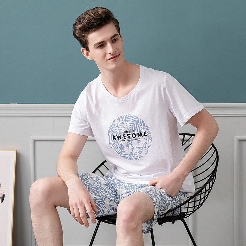 男士夏季全棉短袖短裤青少年睡衣 韩彩睡衣/家居服套装