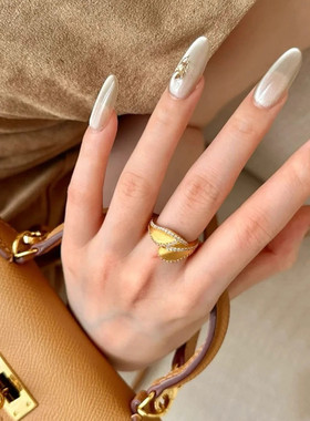 拉丝银杏叶沙金戒指女树