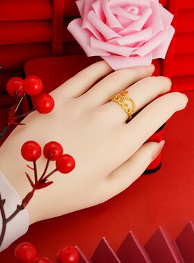 环扣铜钱吊坠戒指女轻奢