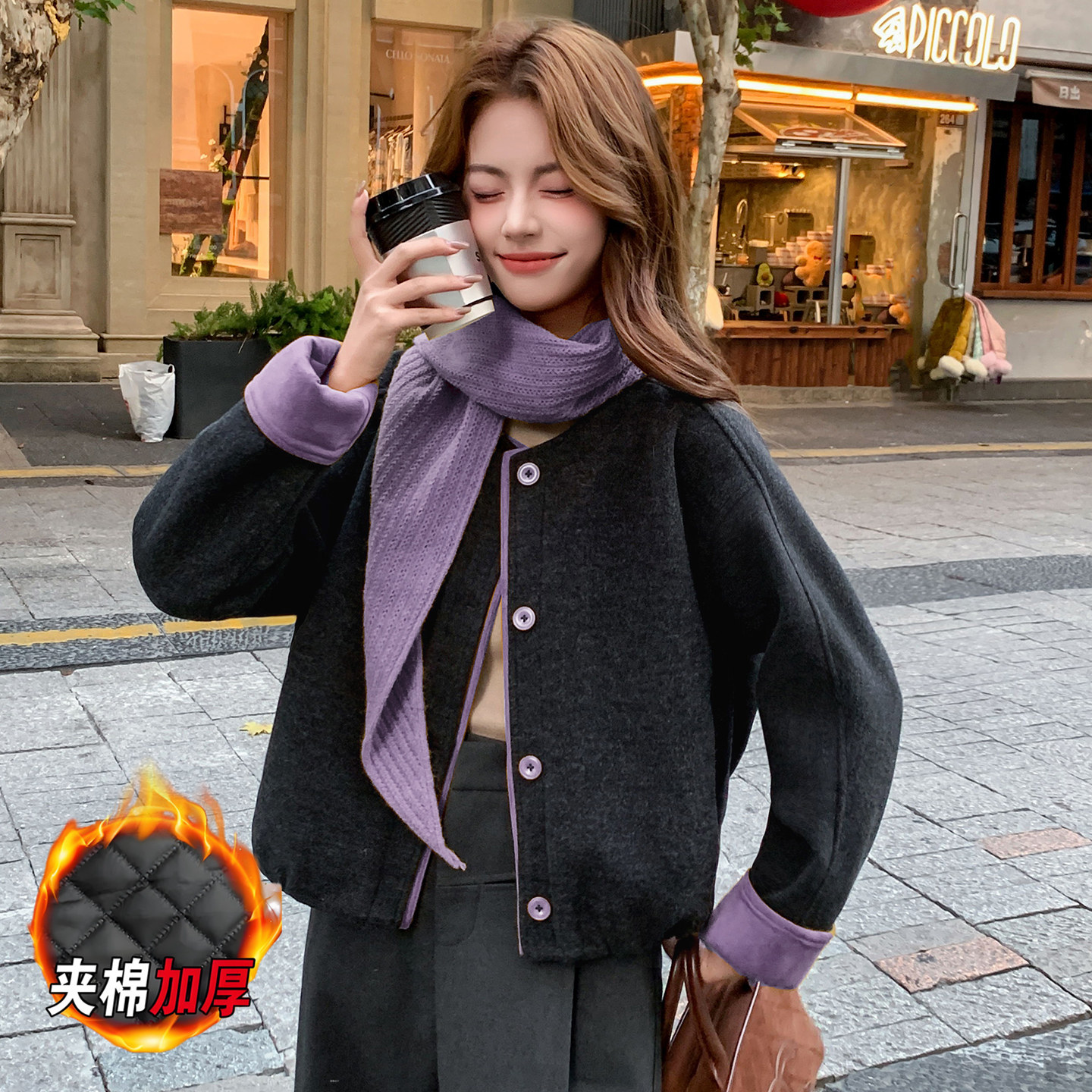 小香风加棉毛呢外套复古撞色格纹短呢子女秋冬百搭保暖小个子上衣,淘宝优惠券,粉丝福利购,淘宝优惠卷