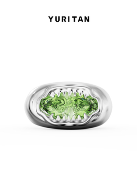 YURITAN海洋鲨鱼嘴镶钻开口戒指深海系列原创设计镀金宝石情侣戒