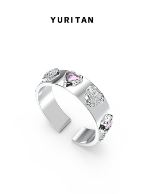 YURITAN海洋贝壳爱心镶钻开口戒指原创设计镀金镶嵌宝石情侣戒