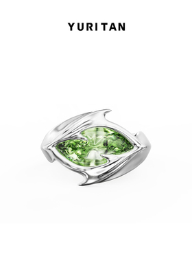 YURITAN海洋鲨鱼鳍橄榄钻开口戒指深海系列原创设计镀金镶钻女戒