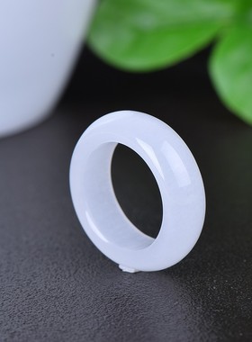 真品新疆白玉戒指男士女士玉石指环金丝玉戒指玉器素圈指环带证书