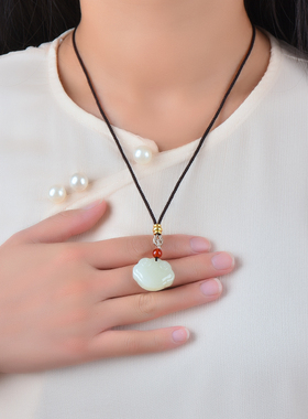 真品和田玉如意锁玉吊坠青白玉宝宝锁玉坠男女玉石玉挂件玉器玉佩