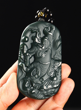 天然新疆和田玉细料降龙关公玉吊坠忠义关公男女玉佩玉石玉器挂件