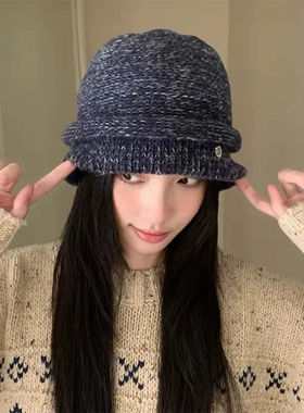 秋冬复古混色毛线针织帽慵懒风时尚保暖冷帽男女同款护耳防寒帽子