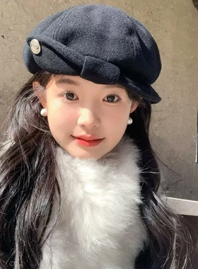 复古时尚蝴蝶结毛呢报童帽秋冬新款气质百搭显脸小八角贝雷帽女