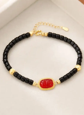 人造和田玉招财玉貔貅黑色手链时尚潮流风聚财小吞金兽饰品