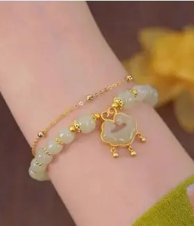 同款仿和田玉平安锁手链如意锁手链铜渡真金手串生日礼物女生