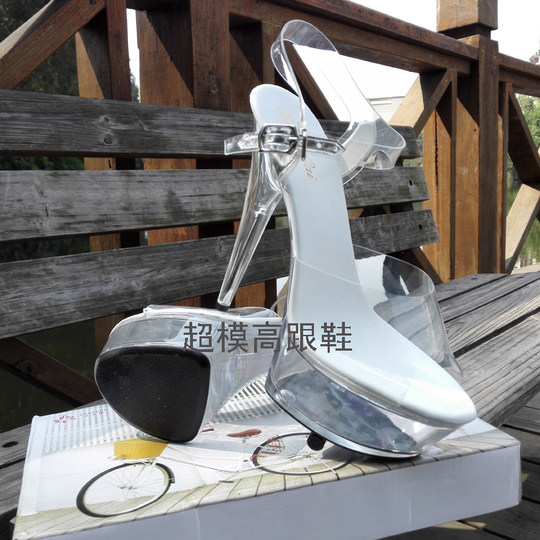 恨天高模特t台走秀性感水晶鞋15cm透明防水台细跟女 夜店高跟凉鞋