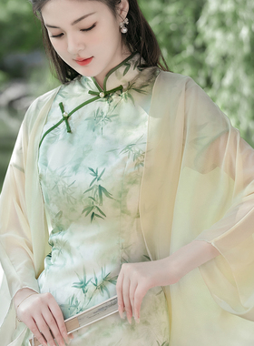 新中式国风白色冰丝雪纺开衫女
