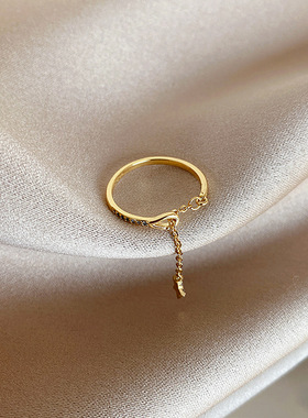 小众抽拉式锆石星星链条开口戒指女 简约百搭气质耳钉耳饰 冷淡风