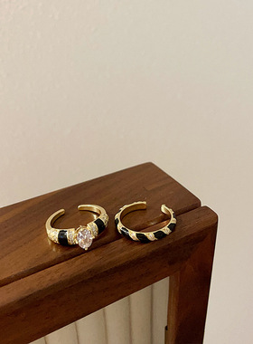 锆石滴油金属开口戒指女复古轻奢精致简约时尚气质百搭指环戒子