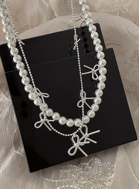 金属蝴蝶结流苏项链女小众复古个性简约百搭气质时尚颈链锁骨链