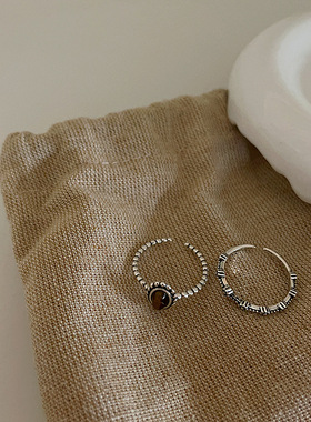 法式复古做旧猫眼石花朵戒指套装女韩国小众个性简约百搭指环戒子